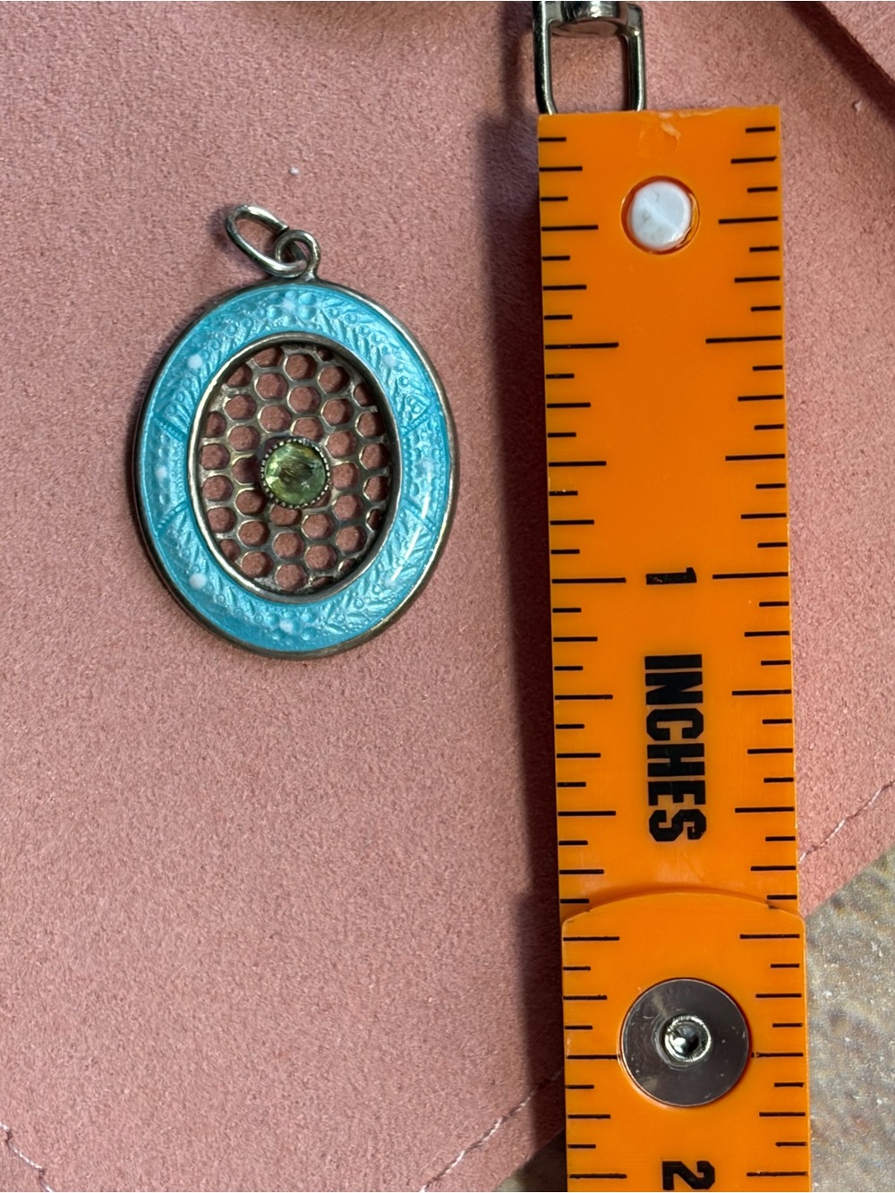 Art Deco Sterling Silver Light Blue Guilloche Enamel, Glass CabochonOval pendant - Picture 4 of 9